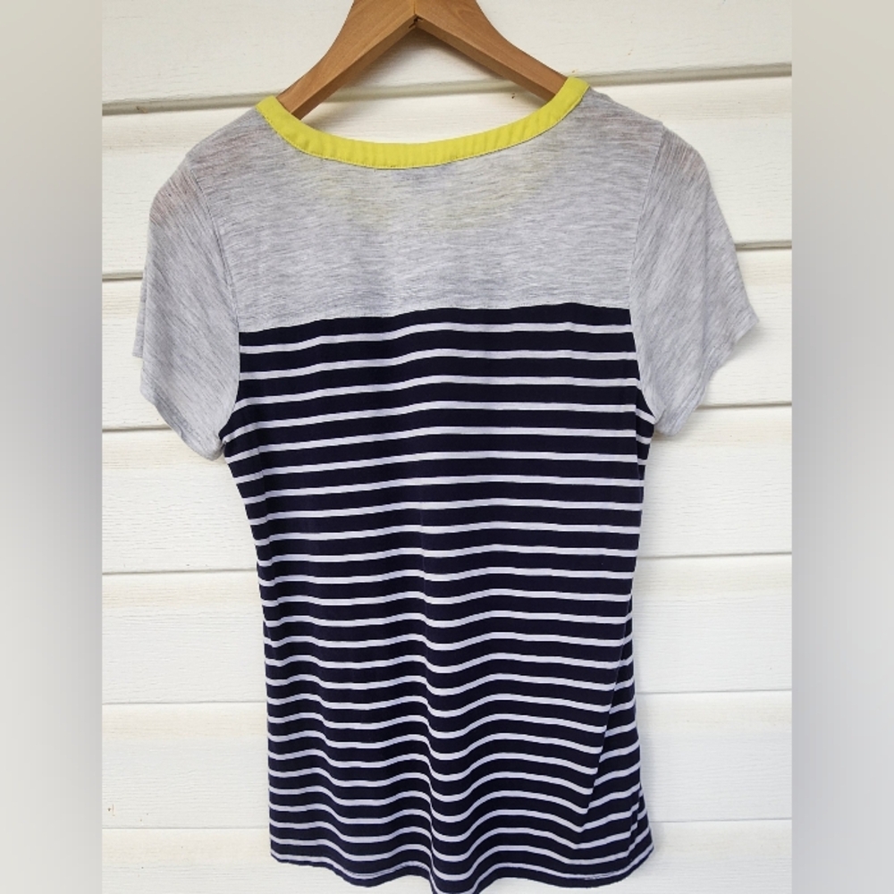 Anthro Skies Are Blue Navy and Gray Striped Tee with Yellow Accent! - Picture 7 of 10